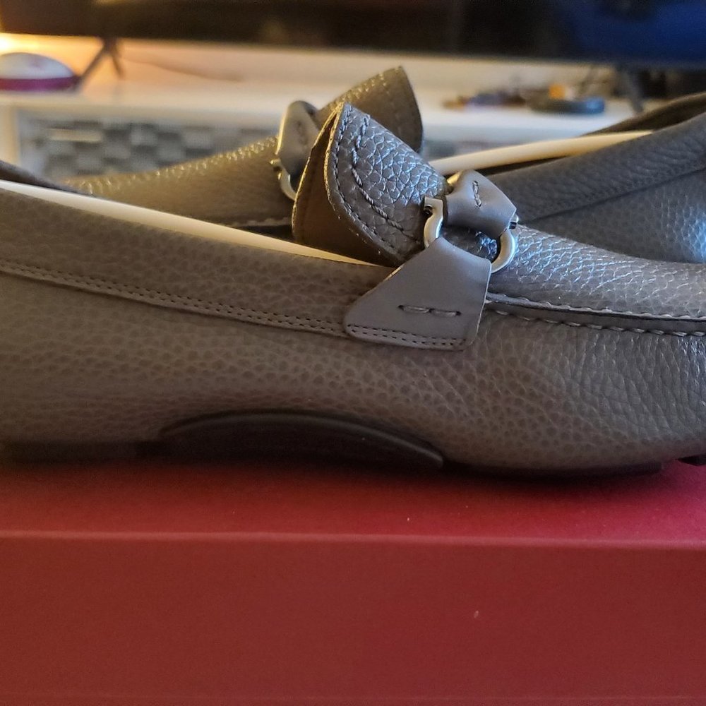 Salvatore Ferragamo Grand Prix Leather Loafers Pebble Grey calf size 8
